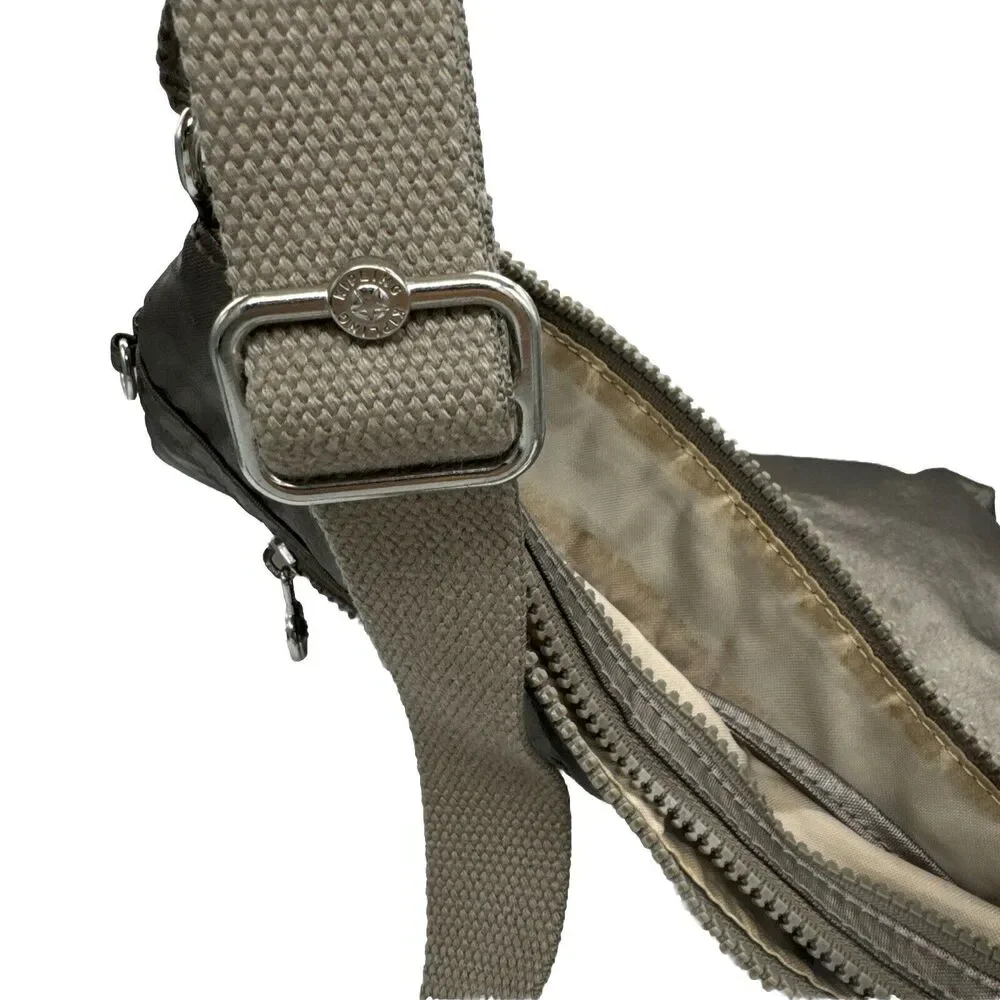 Kipling Kallie Metallic Silver Artisanal Embossed Crossbody Bag Canvas Strap